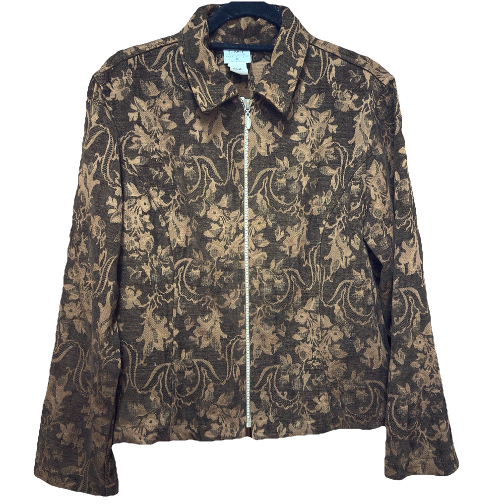 Vintage Jacket Womens Medium Brown Paisley Jacquard Rhinestone Zipper‎ Tapestry